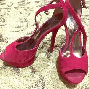 Red genuine suede platform pumps